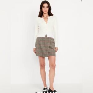 Old Navy Grey Plaid High-Waisted Wrap-Front Mini Skirt XL